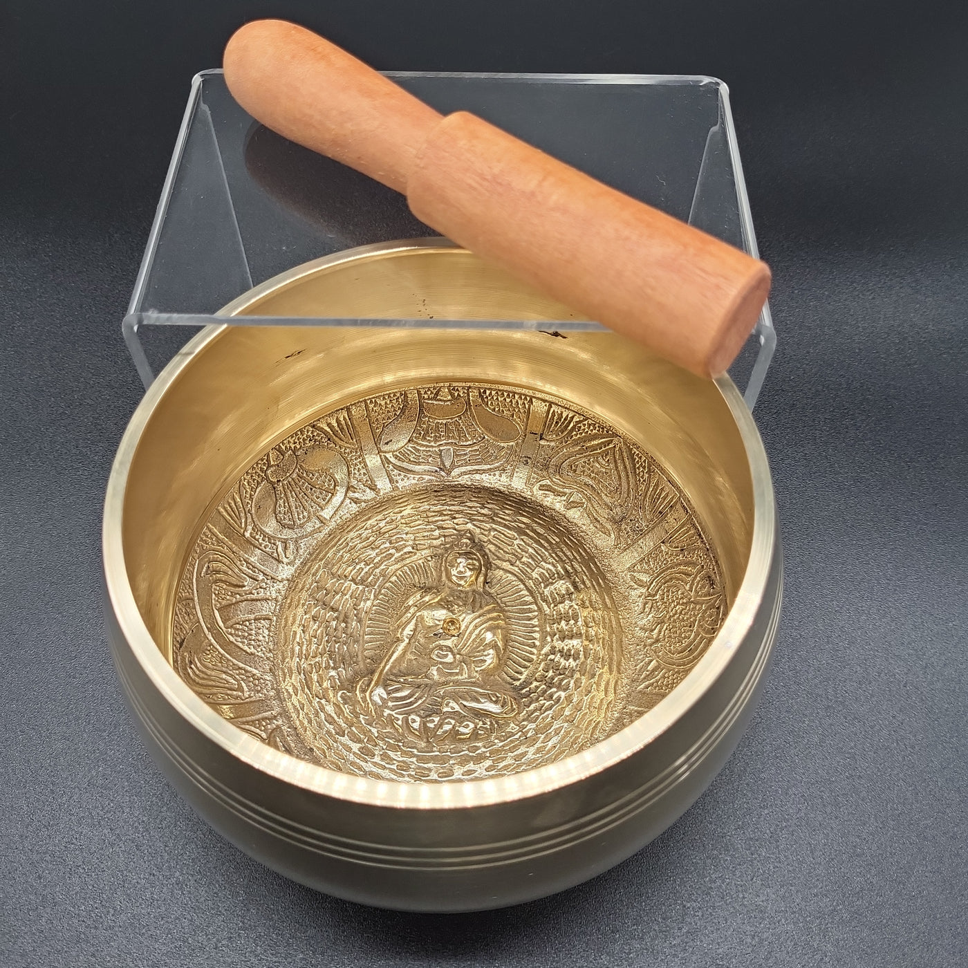 4.5"Brass w/Buddha inlay Singing Bowl and Mallet Root Chakra