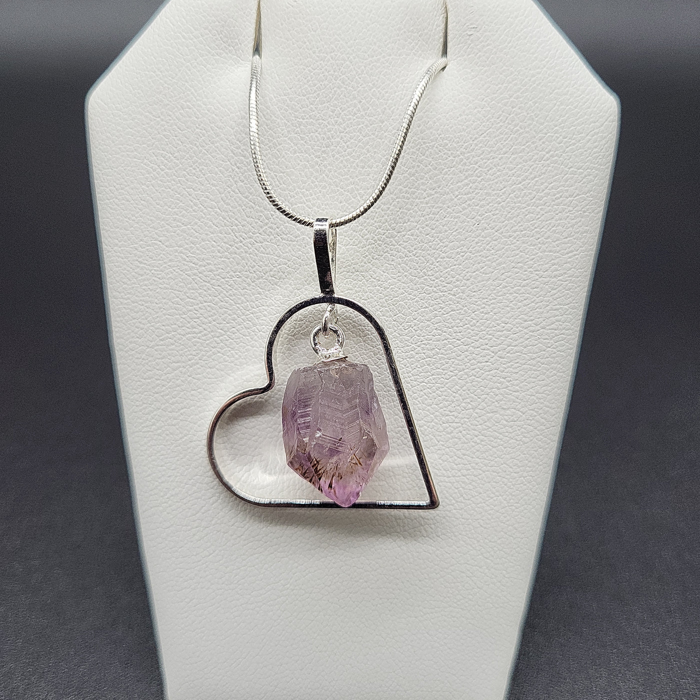 Amethyst Point Dangle Heart Necklace Silver-tone