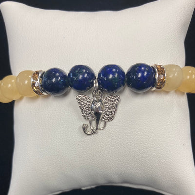Lapis Lazuli & Honey Jade w/Elephant Charm 8mm Bracelet