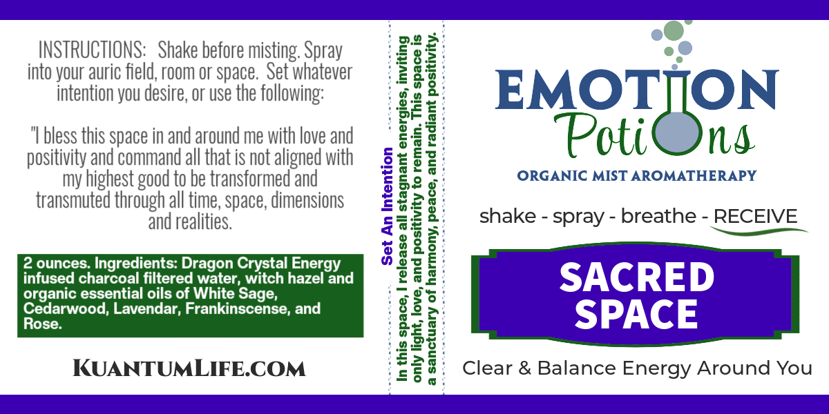 SACRED SPACE Emotion Potions Organic Aromatherapy Mist - Space Purifier Smudging Clear Energy Room Spray