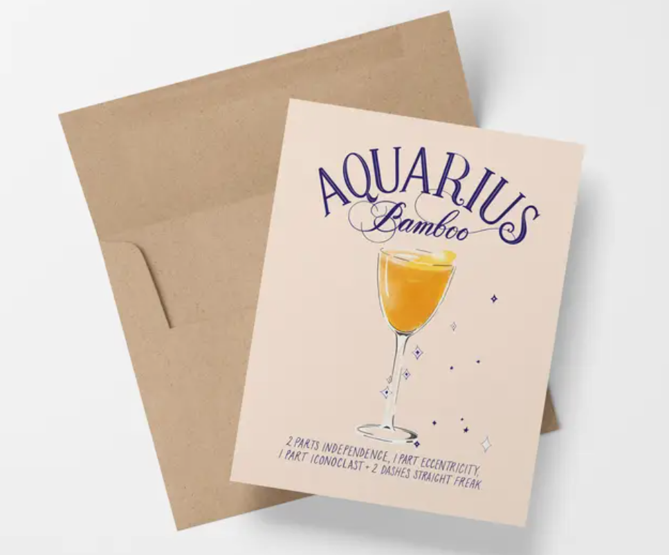Aquarius - Cocktail Zodiac Astrology  Greeting/Birthday Card