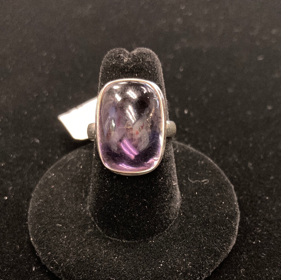 Amethyst Rectangle Cut Ring Sterling Silver Size 8