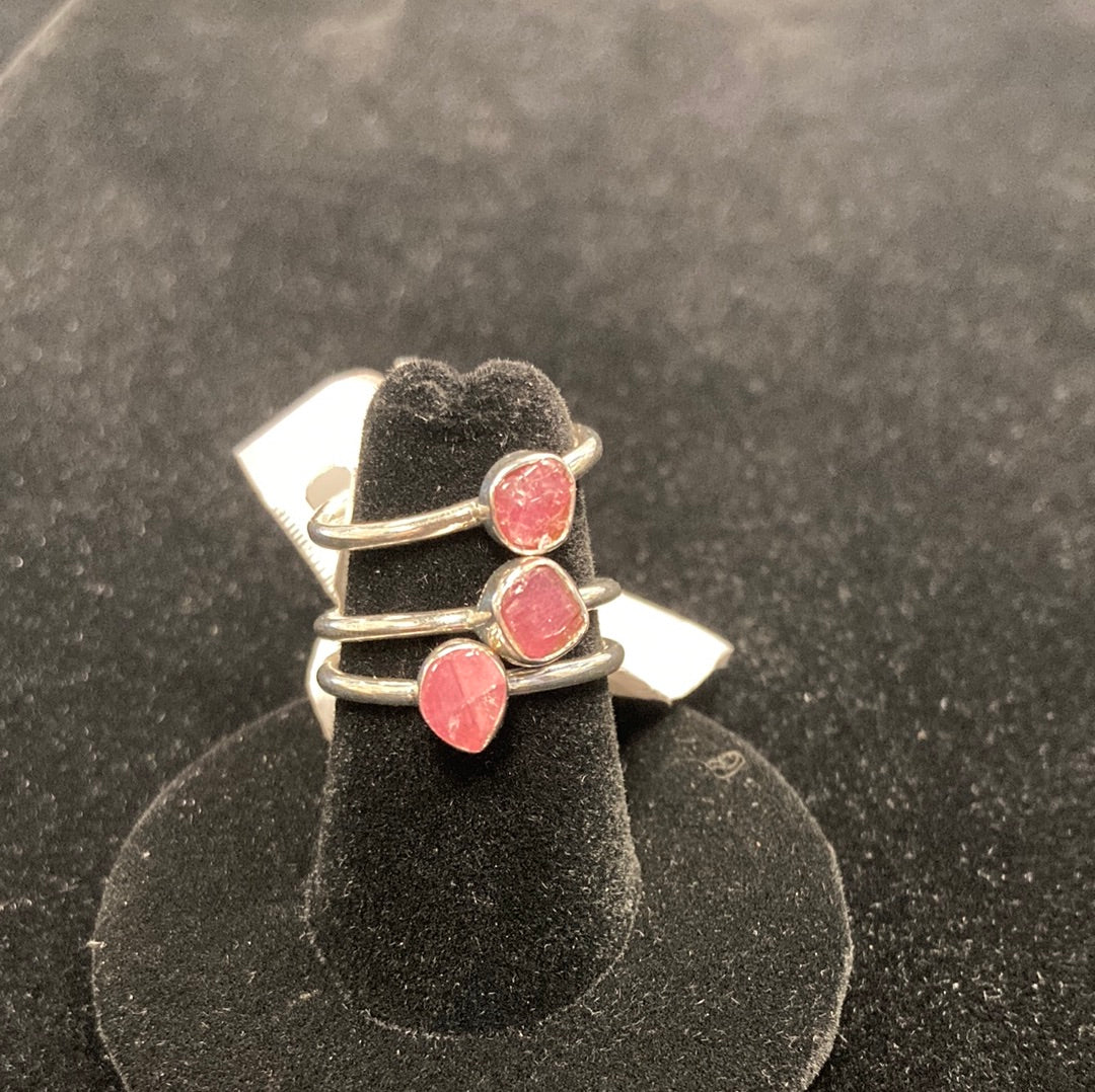 Pink Tourmaline Stackable Crystal Ring - Sterling Silver