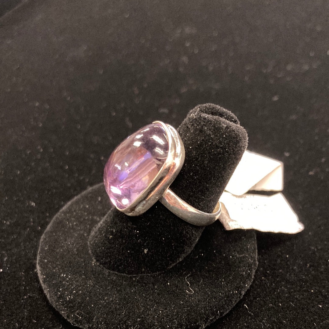 Amethyst Rectangle Cut Ring Sterling Silver Size 8