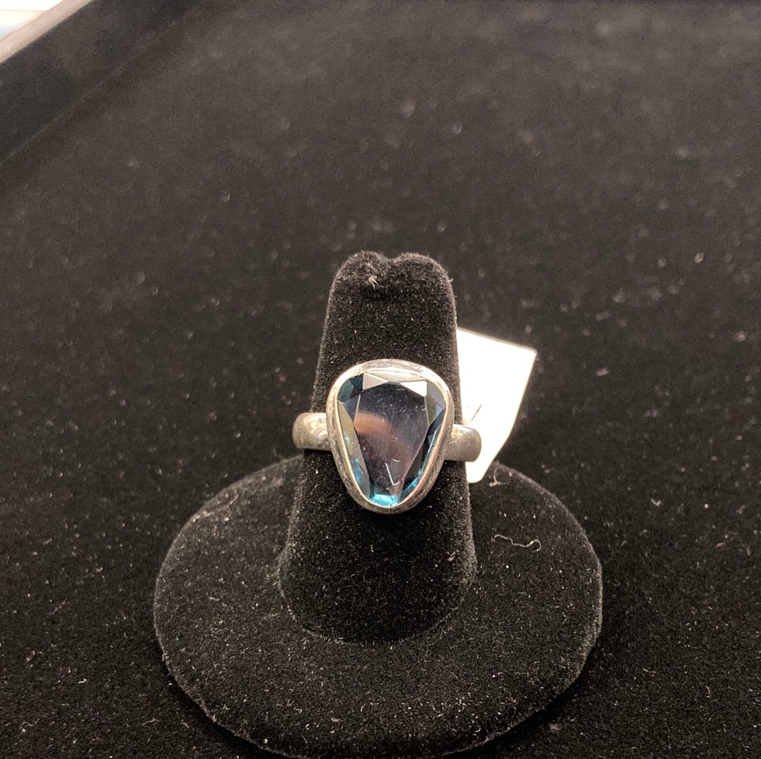 London Blue Topaz Faceted Triangle Ring Sterling Silver Size 8.5