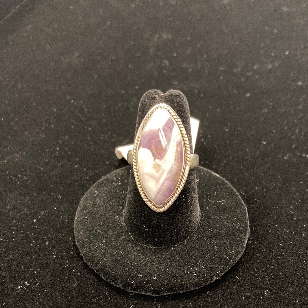 Chevron Amethyst Marquise Shape Ring Sterling Silver Size 7