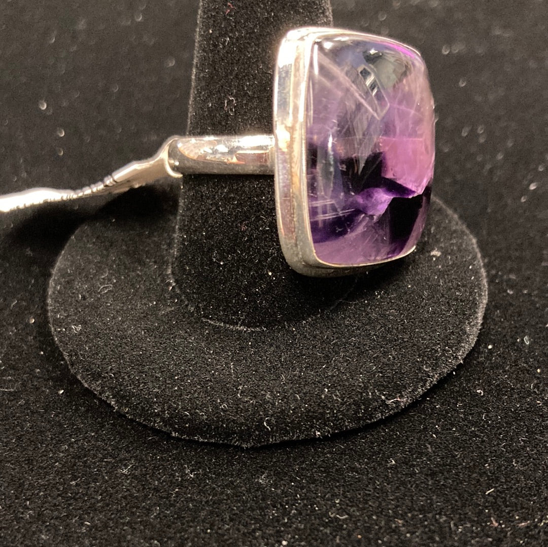 Amethyst Rectangle Ring 925 Sterling Silver Size 10