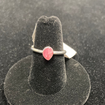 Pink Tourmaline Stackable Crystal Ring - Sterling Silver