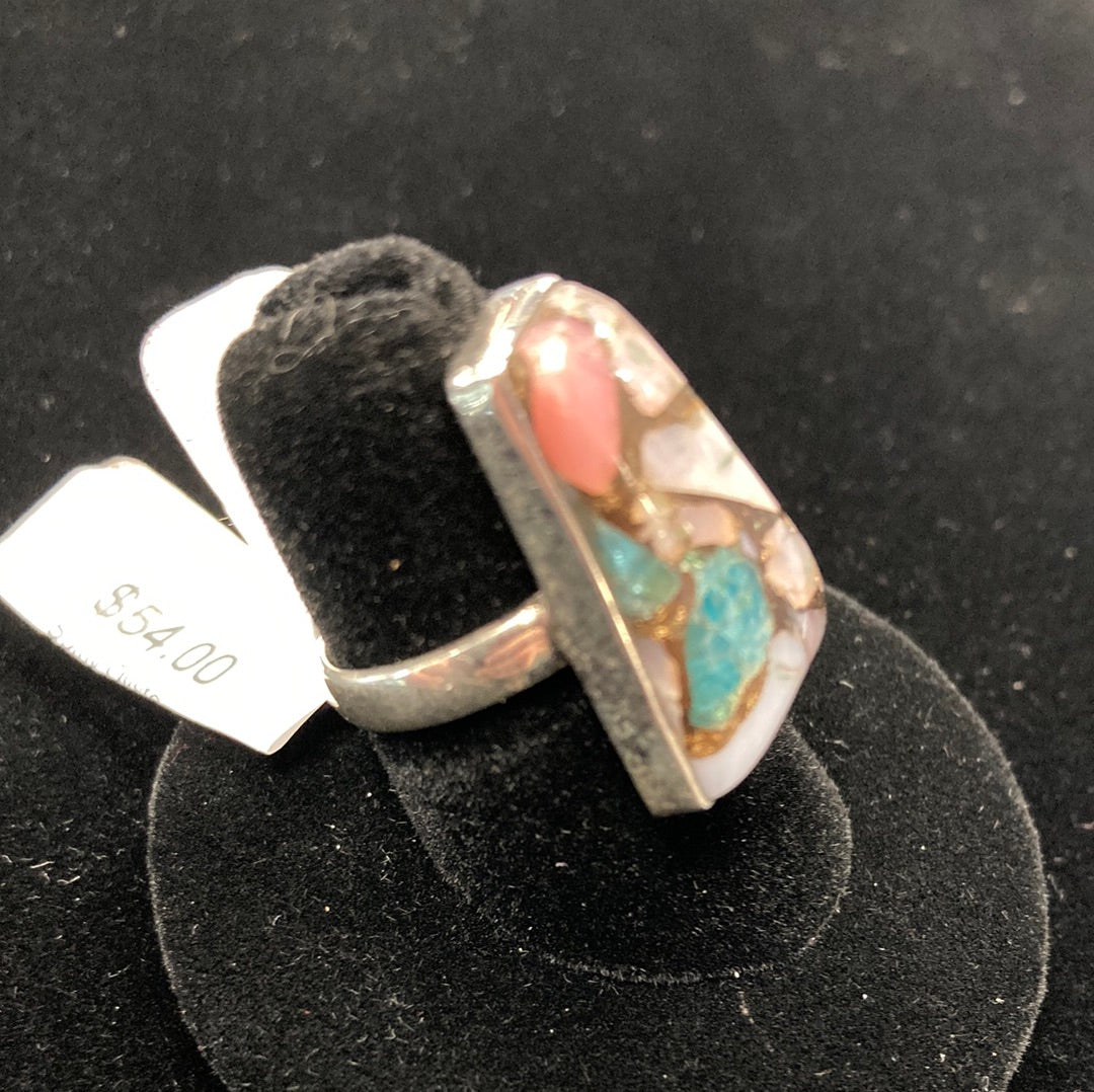 Spiny Oyster Turquoise Sterling Silver Ring Size 6.5