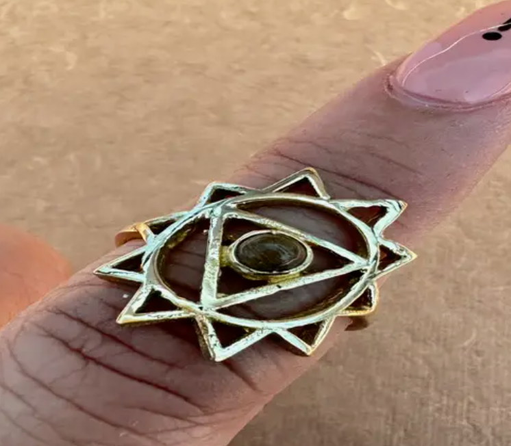 Solar Plexus Chakra Brass Ring w/Tiger's Eye