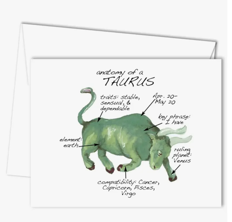 Taurus Greeting/Birthday Card, Blank Inside