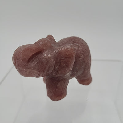 Strawberry Quartz Carved Elephant 2"L