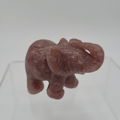 Strawberry Quartz Carved Elephant 2"L