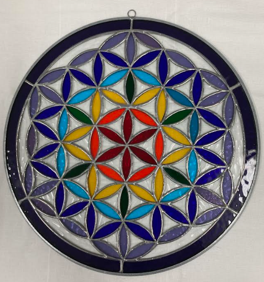 Flower of Life Rain Texture Stained Glass Large
