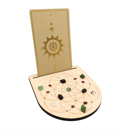 Card Stand + Crystal Grid Seed of Life Sacred Geometry Wood (no cards included)