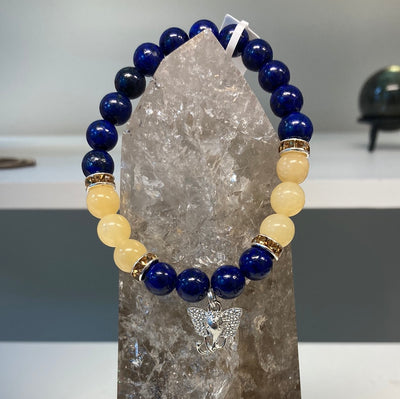 Lapis Lazuli & Honey Jade w/Elephant Charm 8mm Bracelet