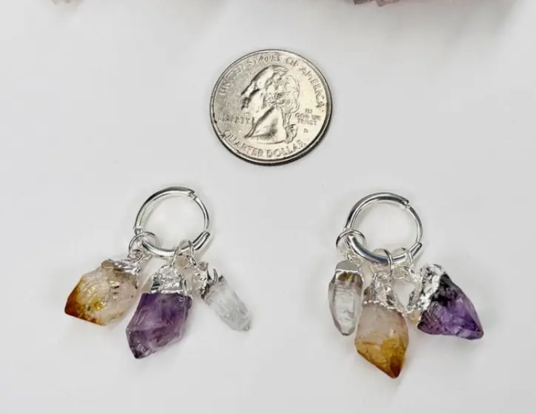 Triple Stone Point Earrings/Silver Interchangeable